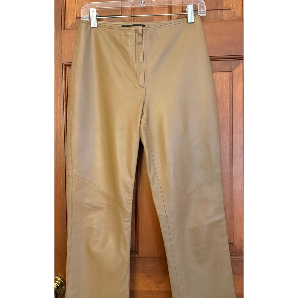 Finity Studio Leather Pants Womens Size 4 Tan Buttery Bootcut Soft Raw Hem